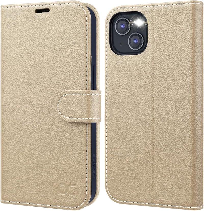 OCASE Compatible with iPhone 13 Wallet Case, PU Leather Flip Folio Case with Card Holders RFID Blocking Kickstand [Shockproof TPU Inner Shell] Phone Cover 6.1 Inch 2021 (Litchi Apricot) - Image 1